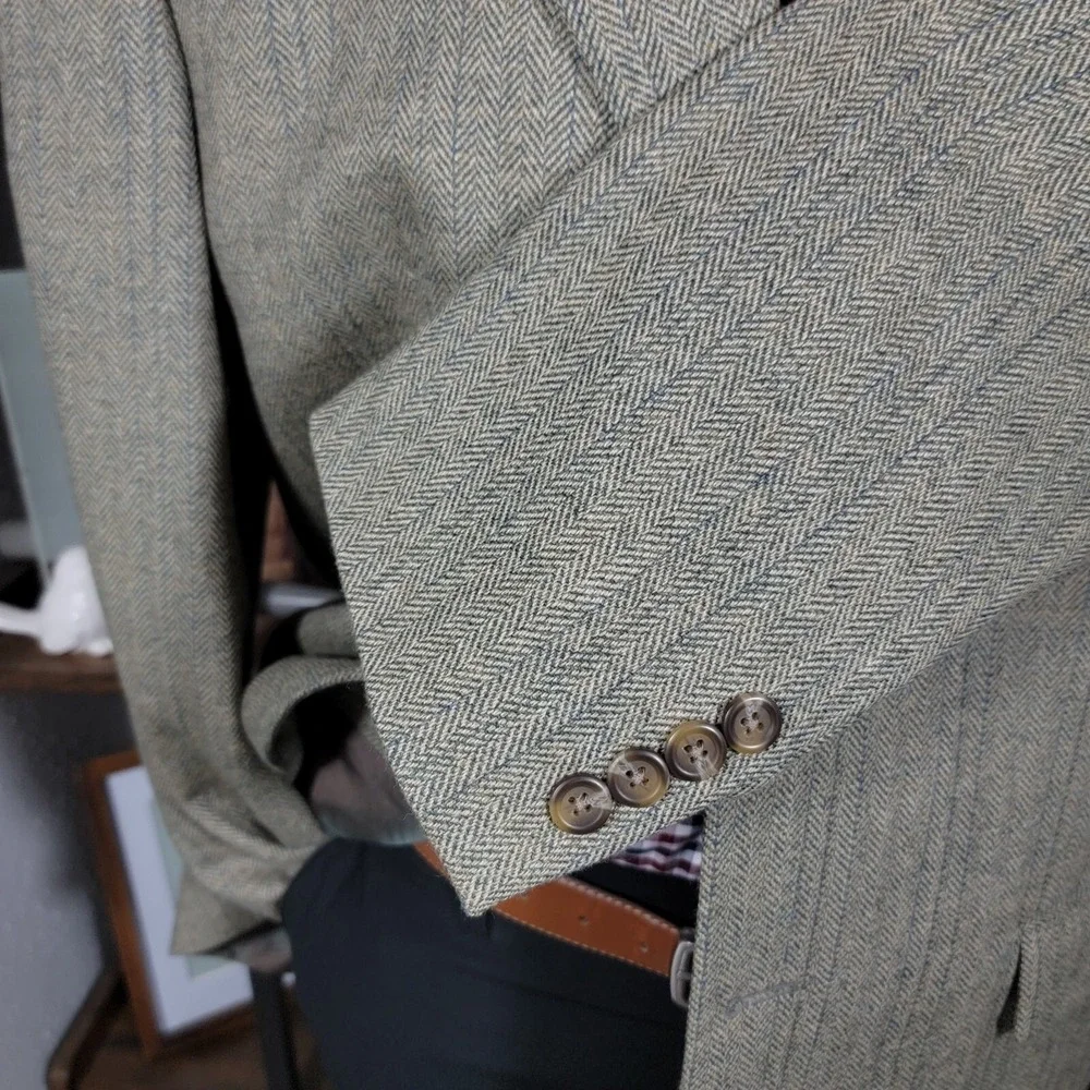 VTG RALPH LAUREN Men's Sport Coat Blazer Two Button Gray Herringbone Wool Sz 44L